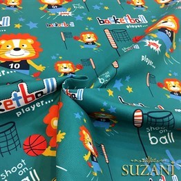 Aslan ve Basketbol Temalı Çocuk Kumaşı