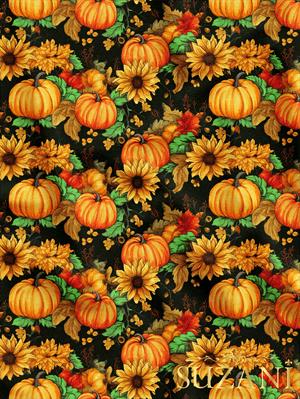 Ayçiçekli Balkabağı Desenli Dijital Baskılı Kumaş