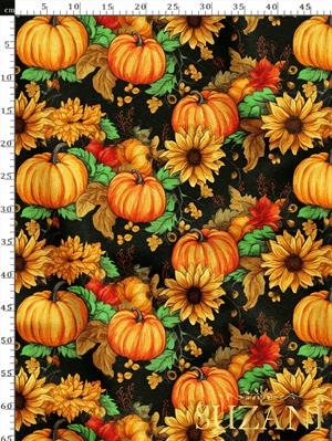 Ayçiçekli Balkabağı Desenli Dijital Baskılı Kumaş