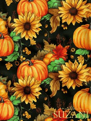 Ayçiçekli Balkabağı Desenli Dijital Baskılı Kumaş