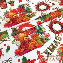 Ayıcıklı Yılbaşı Desenli Kumaş