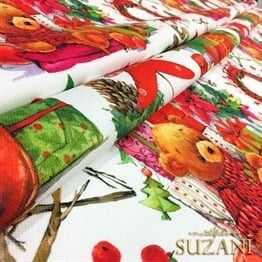 Ayıcıklı Yılbaşı Desenli Kumaş