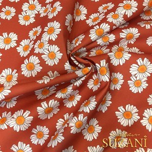 Bakır Papatya Desenli Dijital Baskılı Kumaş