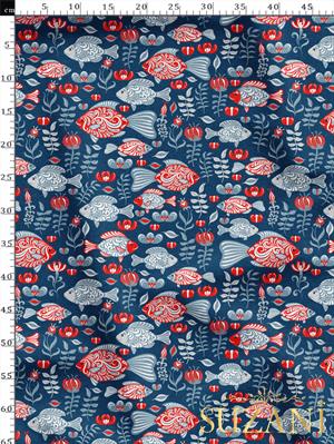 Balık Desenli Dijital Baskılı Kumaş