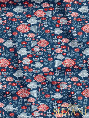 Balık Desenli Dijital Baskılı Kumaş