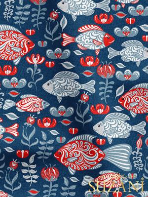 Balık Desenli Dijital Baskılı Kumaş