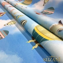 Balonla Seyahat Desenli Kumaş