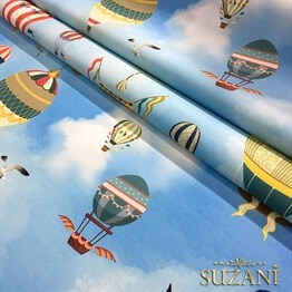 Balonla Seyahat Desenli Kumaş
