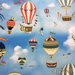 Balonla Seyahat Desenli Kumaş