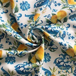 Barok Stil Limon Desenli Dijital Baskılı Kumaş