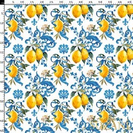 Barok Stil Limon Desenli Dijital Baskılı Kumaş