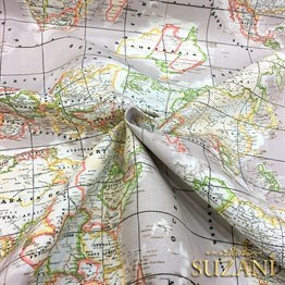 Bej Zemin Dünya Haritası Kumaş