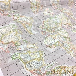 Bej Zemin Dünya Haritası Kumaş