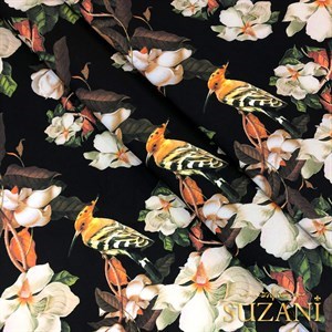 Beyaz Magnolia Desenli Dijital Baskılı Kumaş