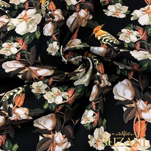 Beyaz Magnolia Desenli Dijital Baskılı Kumaş
