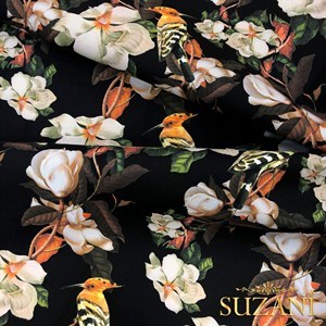 Beyaz Magnolia Desenli Dijital Baskılı Kumaş