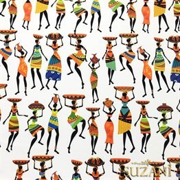 Beyaz Zemin Afrikalı Kadınlar Desen Etnik Kumaş