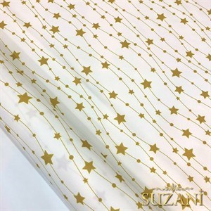 Beyaz Zemin Gold Yıldızlı Dijital Baskılı Kumaş