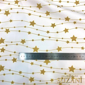 Beyaz Zemin Gold Yıldızlı Dijital Baskılı Kumaş