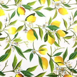 Beyaz Zemin Limon Desenli Kumaş