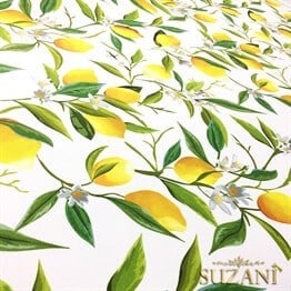 Beyaz Zemin Limon Desenli Kumaş