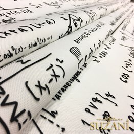 Beyaz Zemin Matematik Desenli Kumaş