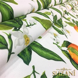 Beyaz Zemin Portakal Desenli Kumaş