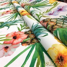 Beyaz Zemin Suluboya Ananas Desenli Kumaş