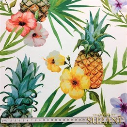 Beyaz Zemin Suluboya Ananas Desenli Kumaş