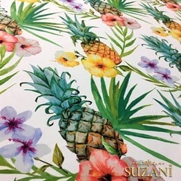 Beyaz Zemin Suluboya Ananas Desenli Kumaş