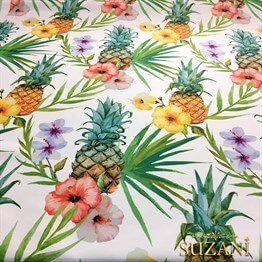 Beyaz Zemin Suluboya Ananas Desenli Kumaş