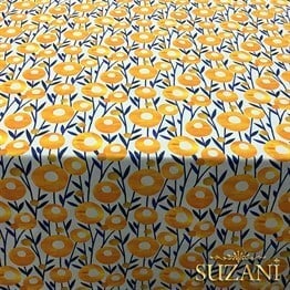 Bitli Keten Sarı Çiçekli Kumaş