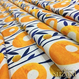 Bitli Keten Sarı Çiçekli Kumaş