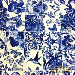 Bleu Blanc Fayans Desenli Kumaş