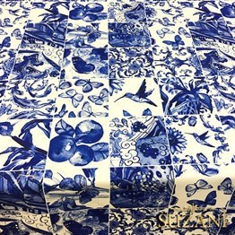 Bleu Blanc Fayans Desenli Kumaş