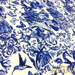 Bleu Blanc Fayans Desenli Kumaş