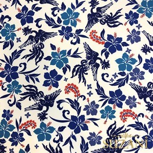 Blue Blanc Çiçek Desenli Dijital Baskılı Kumaş