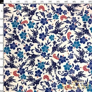 Blue Blanc Çiçek Desenli Dijital Baskılı Kumaş