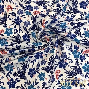 Blue Blanc Çiçek Desenli Dijital Baskılı Kumaş