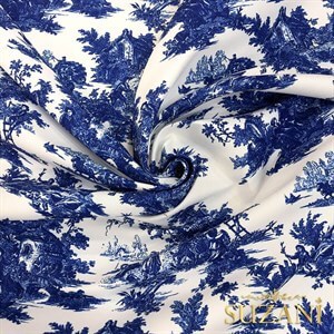 Blue Blanc Desenli Dijital Baskılı Kumaş