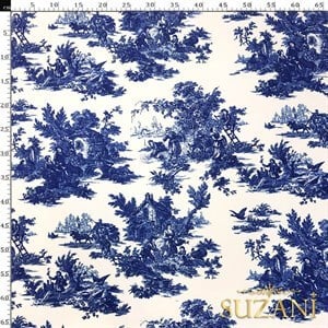 Blue Blanc Desenli Dijital Baskılı Kumaş