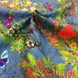 Böğürtlenli Kelebekli Kumaş