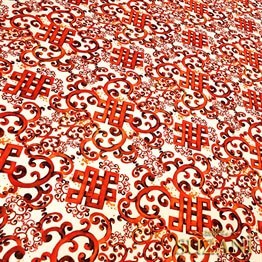 Bordo Turuncu Fayans Desenli Kumaş