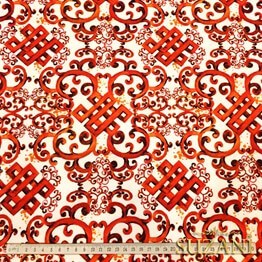 Bordo Turuncu Fayans Desenli Kumaş