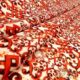 Bordo Turuncu Fayans Desenli Kumaş