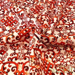 Bordo Turuncu Fayans Desenli Kumaş