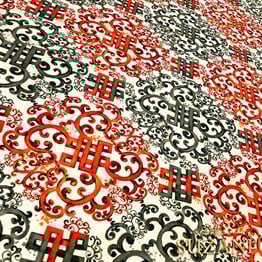 Bordo Turuncu Gri Fayans Desenli Kumaş