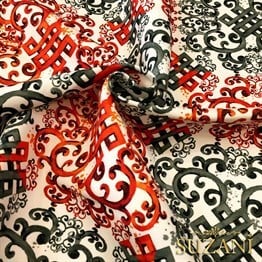 Bordo Turuncu Gri Fayans Desenli Kumaş