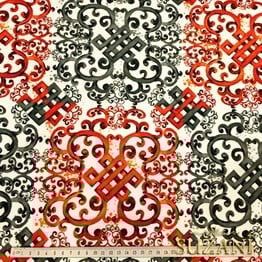 Bordo Turuncu Gri Fayans Desenli Kumaş