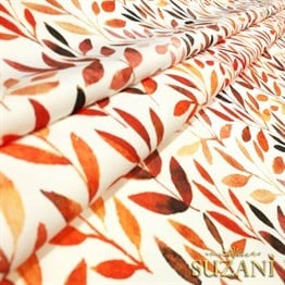 Bordo Turuncu Yapraklar Desenli Kumaş